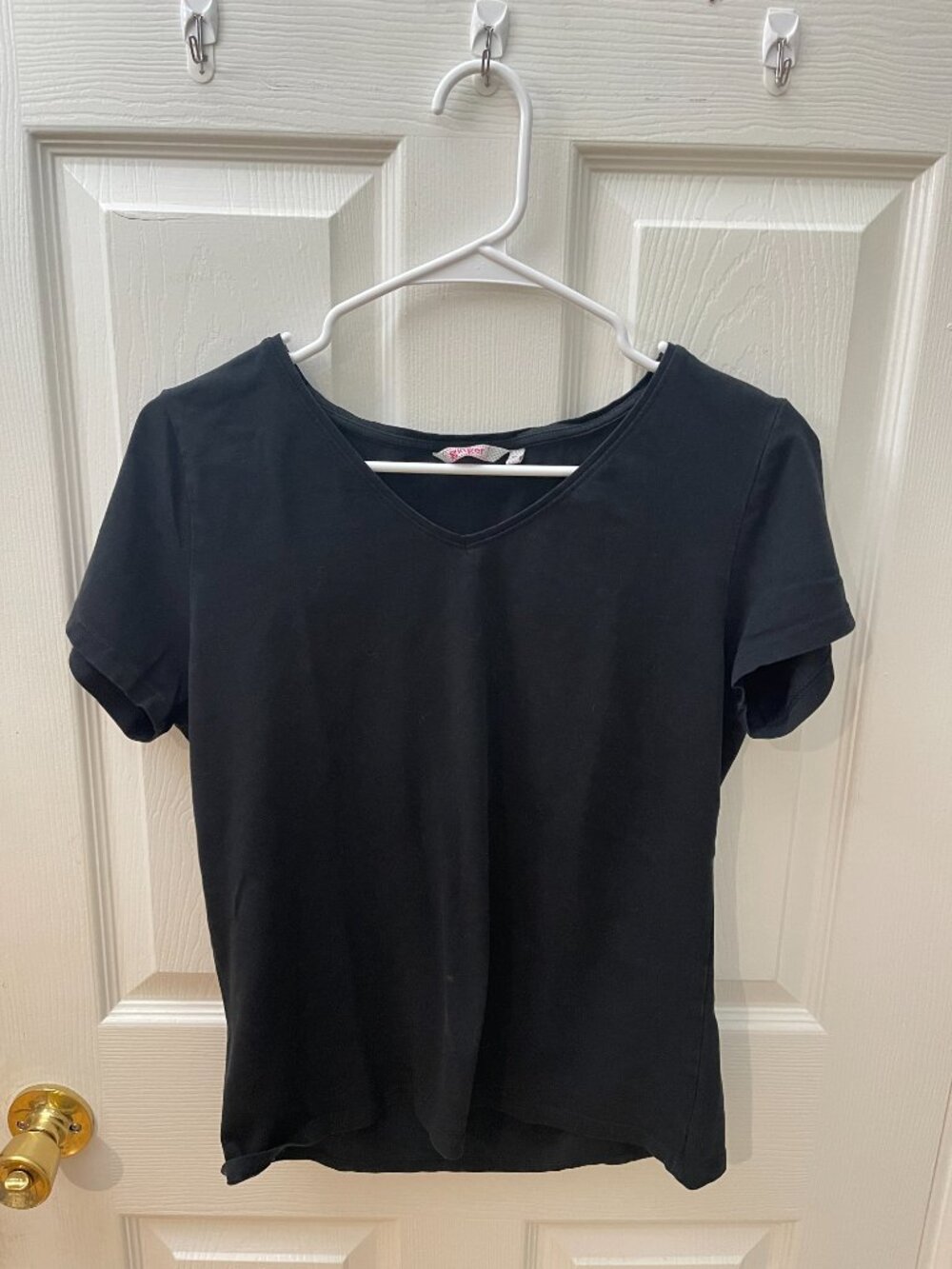Ginger Women's Black Stretch V-Neck Short Sleeve Top | Size XL